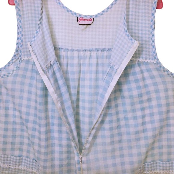 Vintage 80s Granada Gingham Ric-Rack Cottage House Dress M/L Pockets Zip-Front - Picture 7 of 10